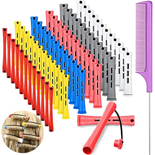 72 Pieces Hair Perm Rods Set Short Plastic Perming Rods Cold Wave Rods 6 Sizes Hair Curling Rollers Hairdressing Tools with Tail Comb Steel Pintail Hair Comb for Hairdressing Hair Styling