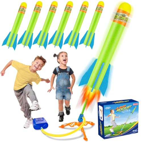 Banvih Rocket Launcher for Kids, Outdoor Toys Games, Easter Basket Stuffers, with Stomp Launch Pad, 6 Foam Air Rockets, Launch up to 120+ft, Birthday Gifts for Toddler Boys Age 3 4 5 6 7 8+ Years Old