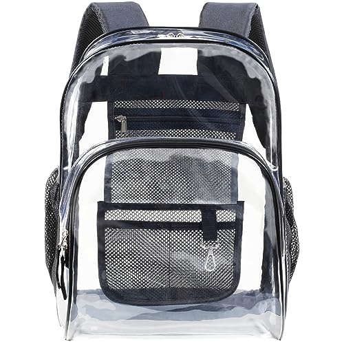 F-color Clear Backpack for School - Large Clear Backpacks Heavy Duty PVC Transparent Backpack bookbag for Students, Men, Women, Stadium, Travel, Black