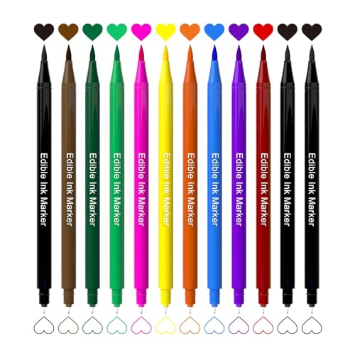 Jewem Edible Markers for Cookie Decorating,12Pcs Ultra Fine Tip(0.5mm) Food Coloring Pens, Upgrade Double Side Food Grade Pens for Decorating Fondant Cakes,Easter Eggs,Frosting,Macaron