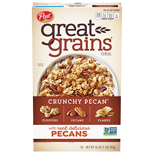 Great Grains Crunchy Pecan Cereal, Heart Healthy Cereal with Crunchy Pecans and Granola Clusters, Non-GMO Project Verified, 16 OZ Box