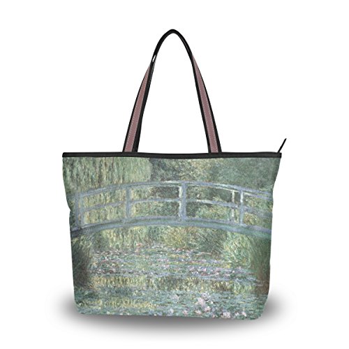 WIHVE Tote Bag Japanese Bridge Water-Lily Pond Monet Shoulder Handbag Travel Beach Bag