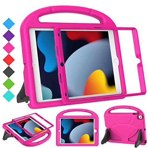 SUPLIK Kids Case for iPad 9th/8th/7th Generation - iPad 10.2 inch 2021/2020/2019 Case with Built-in Screen Protector, Durable Shockproof Handle Stand Kids Case for Apple iPad 7/8/9 Gen, Pink