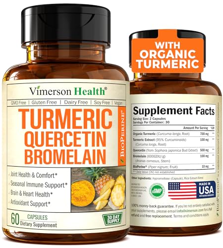 Quercetin with Bromelain & Turmeric Curcumin - Bromelain Supplement with Black Pepper. Immune & Joint Support Supplement - BioPerine & 700mg Organic Tumeric for Inflammation Balance & Allergy Support