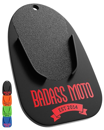 Badass Moto Motorcycle Kickstand Pad - Black - American Made in USA. Rugged, Durable w Color Choices - Kick Stand Coaster/Support Plate Helps Park Your Bike on Hot Pavement, Grass, Soft Ground