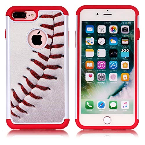 Sunshine - Tech iPhone 7 Plus Case, Baseball Sport Pattern Shock-Absorption Hard PC and Inner Silicone Hybrid Dual Layer Armor Defender Protective Case Cover for Apple iPhone 7 Plus iPhone 8 Plus