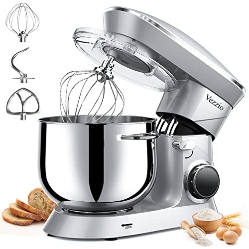 9.5 Qt Stand Mixer, 10-Speed Tilt-Head Food Mixer, Vezzio 660W Kitchen Electric Mixer with Stainless Steel Bowl, Dishwasher-Safe Attachments for Most Home Cooks (Silver)