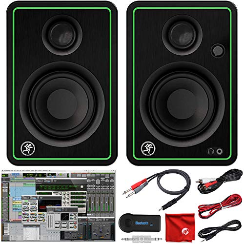 Mackie CR3-X 3-Inch Creative Reference Multimedia Monitors Bundle with Pro Tools First DAW Music Editing Software, Wireless Bluetooth Receiver and Dual 1/4' Stereo to 3.5mm Cable