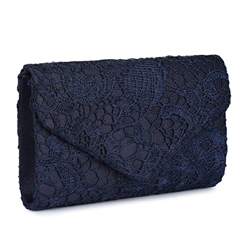 UBORSE Clutch Purse Evening Bag for Women Elegant Floral Lace Envelope Wedding Party Clutch Handbag Navy Blue