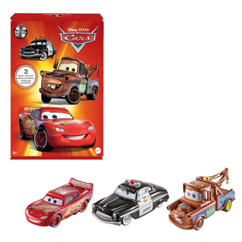 Mattel Disney and Pixar Cars Toys, Radiator Springs 3-Pack of Die-cast Toy Cars & Trucks with Lightning McQueen, Mater & Sheriff
