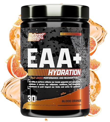 Nutrex Research EAA Hydration | EAAs + BCAAs Powder | Muscle Recovery, Strength, Muscle Building, Endurance | 8G Essential Amino Acids + Electrolytes | Blood Orange Flavor 30 Serving