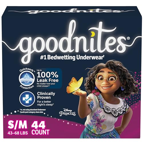 Goodnites Girls' Nighttime Bedwetting Underwear, Size S/M (43-68 lbs), 44 Ct (2 Packs of 22), Packaging May Vary