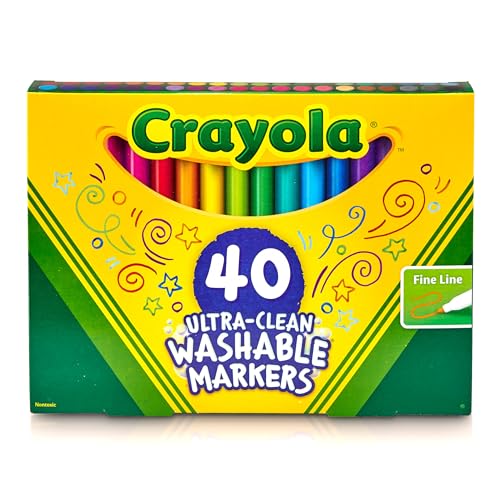 Crayola Ultra Clean Fine Line Washable Markers (40ct), Colored Markers for Kids, Fine Tip Art Marker Set, Kids Craft Supplies, 3+