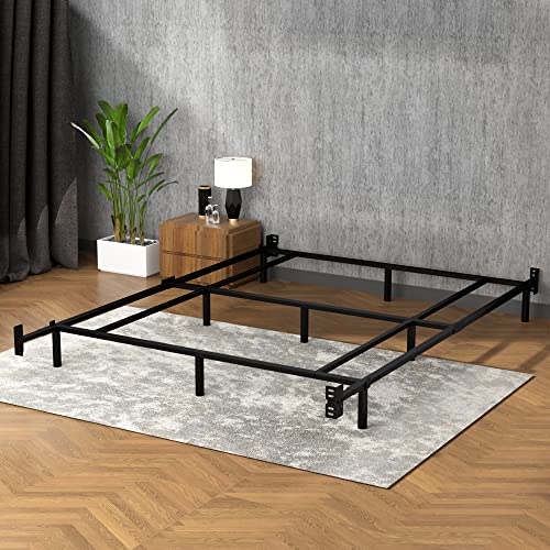 UJUJIA Full Size Bed Frame 7 Inch Heavy Duty Metal Basics Bed Frame for Box Spring and Mattress 9 Legs Steel Slat Support Base Easy Assembly Adjustable Black