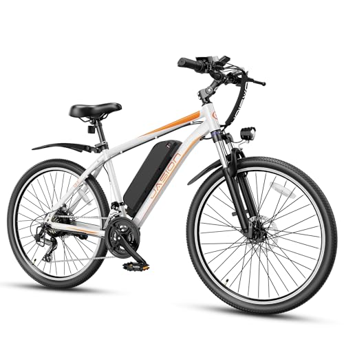 Jasion EB-X 26' Electric Bike for Adults, [Peak 750W Brushless Motor][21 Speed Gear] 25MPH 50 Miles Ebike, 450Wh Removable Battery Electric Mountain Bike, Commuting E Bike with Fork Suspension