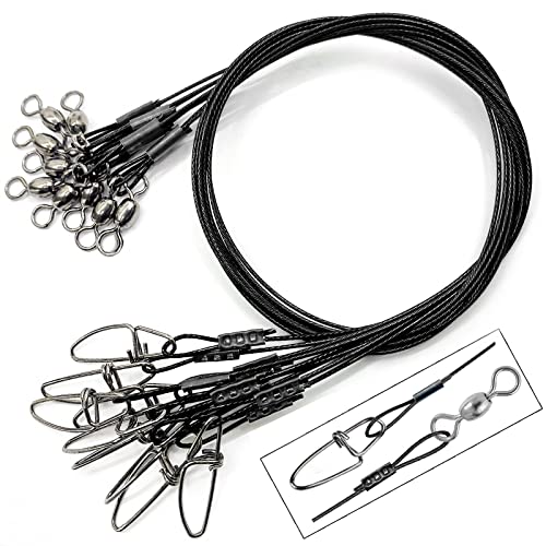 YOTO 125LB Heavy Duty Fishing Leaders,Stainless Steel Saltwater Fishing Wire,High Strength Leader with Swivel and Snap (black-15pcs)