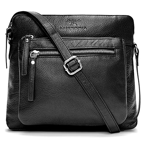 Genuine Leather Crossbody Bags for Women, Handmade Cross Shoulder Purses for Women, Adjustable Strap, Triple Zip Premium Material, Swanky - Black