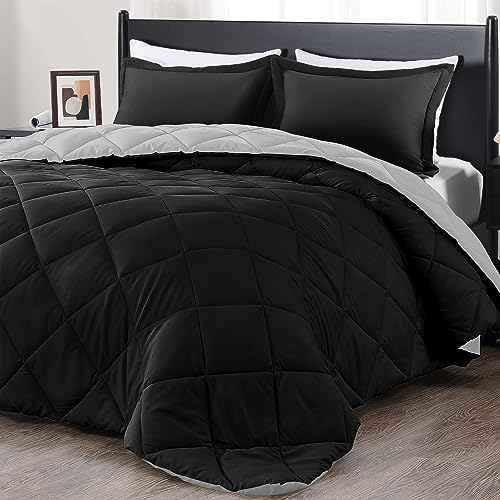 downluxe King Size Comforter Set - Black and Grey King Comforter, Soft Bedding Sets for All Seasons -3 Pieces - 1 Comforter (104'x92') and 2 Pillow Shams(20'x36')