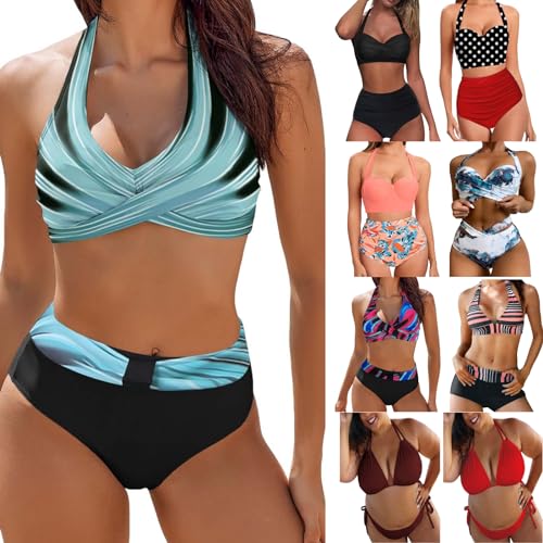 2PC Bikini Sets for Women 2024 Plus Size Swimsuits High Waisted Halter Tankini Bottoms Cheeky Underwear Sexy Lingerie Set Small Women Two Piece Bathing Suit with Shorts Deals