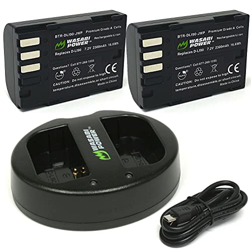 Wasabi Power Battery (2-Pack) and Dual USB Charger for Pentax D-LI90 and Pentax 645D, 645Z, K-01, K-1, K-1 II, K-3, K-3 Mark III, K-5, K-5 II, K-5 IIs, K-7