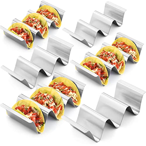 Stainless Steel Taco Holder Stand, Set of 6 - Stylish Rack Holds Up to 3 Tacos Each, Keeping Shells Upright - Oven, Grill and Dishwasher Safe