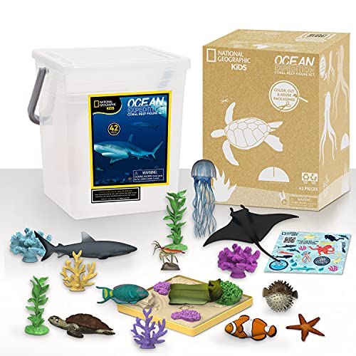 National Geographic Kids Tub of Realistic Sea Animal Toy Figures, Recycled Packaging, Storage Container, Kids Toys for Ages 3 Up, Amazon Exclusive