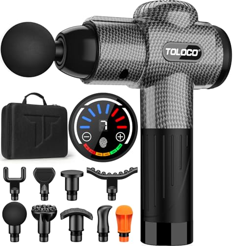 TOLOCO Massage Gun, Deep Tissue Back Massager for Athletes with 10 Massage Heads, Electric Muscle Percussion Massager for Any Pain Relief, Mothers Day Gifts from Mom, Carbon