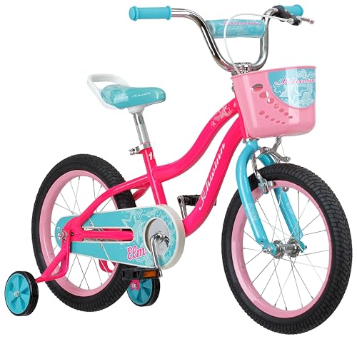 Schwinn Koen & Elm BMX Style Toddler and Kids Bike, For Girls and Boys, 16-Inch Wheels, With Saddle Handle, Training Wheels, Chain Guard, and Front Basket, Recommended Height 38-48 Inch, Pink