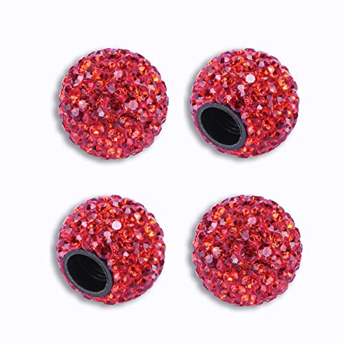JUSTTOP Car Tire Valve Stem Caps, 4 Pack Handmade Crystal Rhinestone Car Stem Air Caps Cover, Attractive Dustproof Bling Car Accessories, Universal for Cars, SUVs, Bicycle, Trucks and Motorcycles-Red