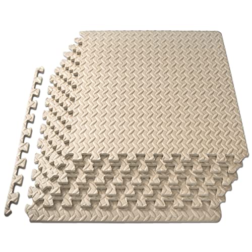 ProsourceFit Puzzle Exercise Mat ½ in, EVA Interlocking Foam Floor Tiles for Home Gym, Mat for Home Workout Equipment, Floor Padding for Kids, Cream, 24 in x 24 in x ½ in, 24 Sq Ft - 6 Tiles