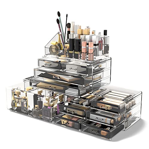 READAEER Makeup Cosmetic Organizer Storage Drawers Display Boxes Case with 12 Drawers(Clear)