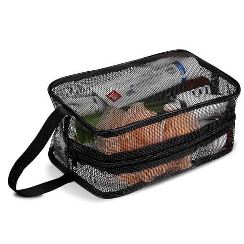 Mozeat Lens Mesh Shower Bag, Black Portable Mesh Shower Caddy Bag Dorm Toiletry Organizer Tote Quick-Dry Gym Shower Mesh Bag for Gym Travel Camping College Dorm Room Bathroom