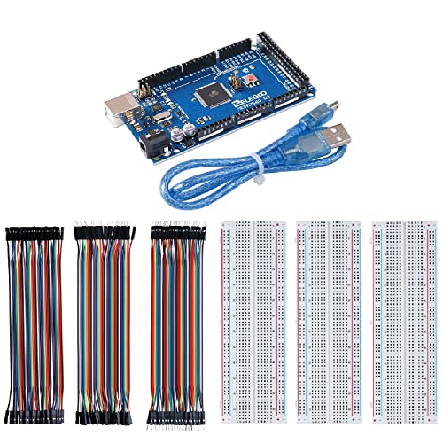 ELEGOO MEGA R3 Board for Arduino & 120pcs Multicolored Dupont Wire & 3pcs Breadboard 830 Point