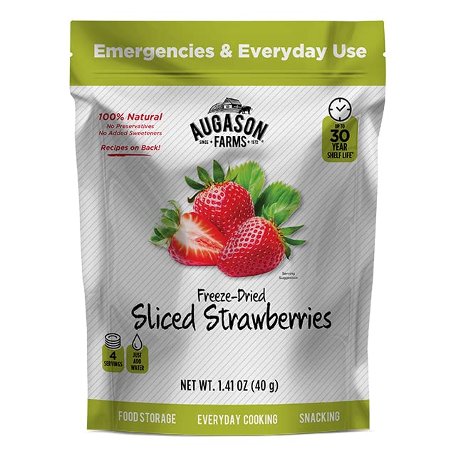Augason Farms Freeze-Dried Sliced Strawberries Resealable Pouch 1.41 oz.