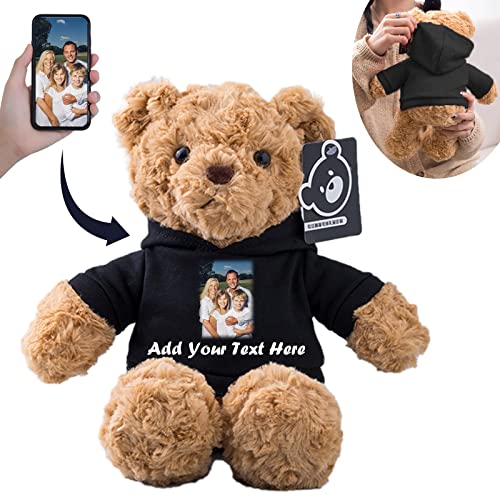 Personalized Teddy Bear Stuffed Animal, Stuffed Bear Plush Toys with Customized Text+Image as Personalized Gifts for Girlfriend/Boyfriend on Valentines Day/Birthday/Christmas Day (11 in-Black)
