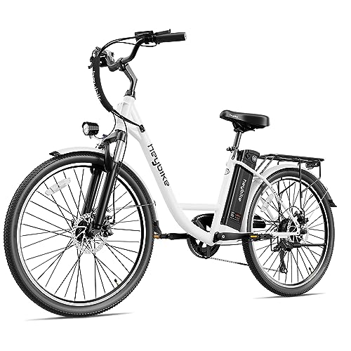 Heybike Cityscape Electric Bike 350W(Peak 500W) Electric City Cruiser Bicycle Up to 40 Miles Removable Battery, 7-Speed and Dual Shock Absorber, 26' Electric Commuter Bike for Adults