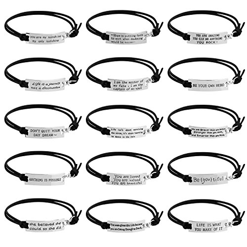 AleapDoll Inspirational gifts bracelets for women teens men wholesale 15 pcs motivational quotes wrap bracelets unique friendship birthday gifts jewelry