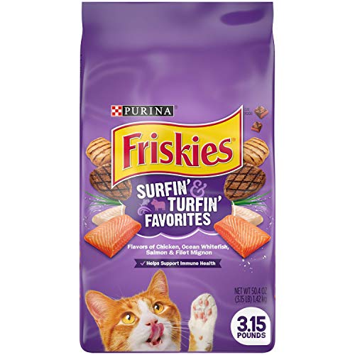 Purina Friskies Dry Cat Food, Surfin' & Turfin' Favorites - (Pack of 4) 3.15 lb. Bags