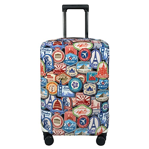 Explore Land Travel Luggage Cover Suitcase Protector Fits 18-32 Inch Luggage (Landmark Sticker, M(23-26 inch Luggage))