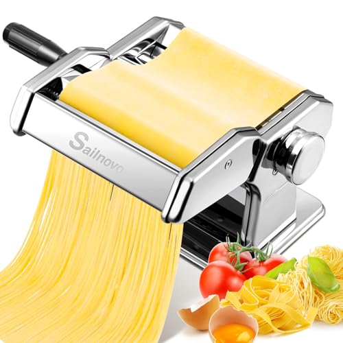 Sailnovo Pasta Maker Machine, 180 Aluminum Alloy Pasta Roller with 9 Adjustable Thickness Settings and 2 Cutter, Noodle Maker Perfect for Spaghetti, Fettuccini, Lasagna or Dumpling Skin