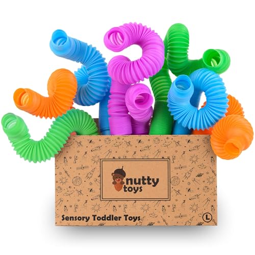 nutty toys 4pk Pop Tubes Sensory Toys (Large) Fine Motor Skills Learning Toddler Toy for Kids, Top ADHD & Autism Fidget 2024, Best Preschool Boy Girl Gifts Idea, Unique Toddler Easter Basket Stuffers