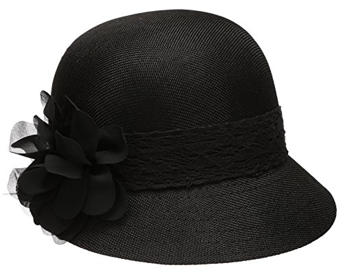 EPOCH Women's Gatsby Linen Cloche Hat with Lace Band and Flower - Black