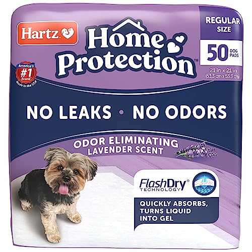 Hartz Home Protection Lavender Scented Dog Pads, 50 count, Super Absorbent & Won't Leak, Odor Eliminating