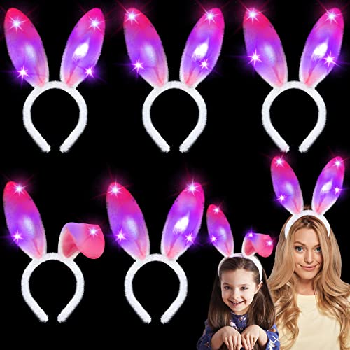 Camlinbo 6 Pack LED Easter Plush Bunny Ears Headbands, Rabbit Ear Hairband Cosplay Costume Accessories for Kids Adult Girls