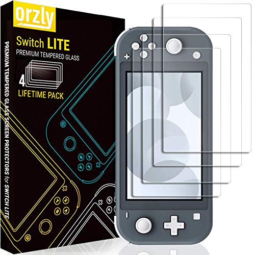 Orzly Screen Protector for Nintendo Switch Lite 2019 Model [4 Pack] Tempered Glass Screen Protectors. No Bubbles Easy Installation Anti Scratch Edition