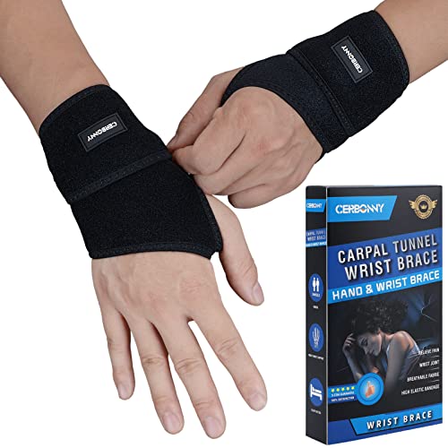 CERBONNY Carpal Tunnel Wrist Brace,2Pack Wrist Support Brace Adjustable Wrist Strap Reversible Wrist Brace for Sports Protecting/Tendonitis Pain Relief/Carpal Tunnel/Arthritis-Right&Left