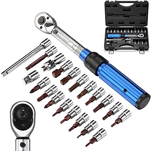 BULLTOOLS 1/4-inch Drive Click Torque Wrench Set Dual-Direction Adjustable 90-tooth Torque Wrench with Buckle (20-200in.lb / 2.26-22.6Nm)
