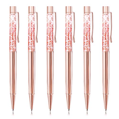 ZZTX 6 Pcs Rose Gold Ballpoint Pens Metal Pen Bling Dynamic Liquid Pieces Pen With Refills Black Ink Office Supplies Gift Pens For Christmas Wedding Birthday