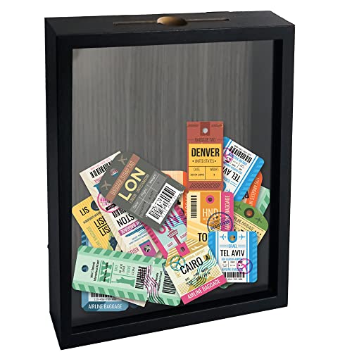 FramePro Travel Shadow Box Top Loading Display Case Frame with Slot on Top for Tickets, Customizable DIY Sweet Gift, Movie Sporting Events Concert Stubs Drink Beer Caps Memory Box, Black 8x10