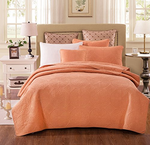 Tache Home Fashion Tuscany Sunrise Solid Floral Matelasse Bedspread Set, California King, Orange